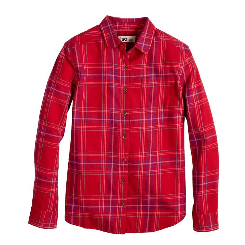 NWT SO Girls 6-20 Must-Have Flannel Boyfriend Shirt ,Med Red-Size 14 PLUS